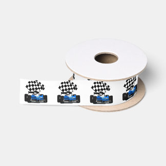 Blue Race Car with Chequered Flag Satin Ribbon