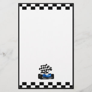 Blue Race Car with Chequered Flag Stationery