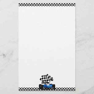 Blue Race Car with Chequered Flag Stationery