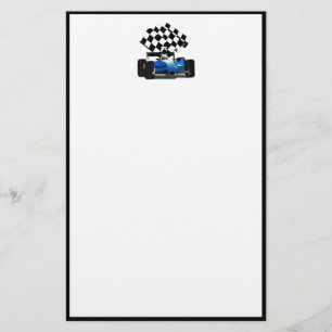 Blue Race Car with Chequered Flag Stationery