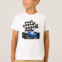 Blue Race Car with Chequered Flag