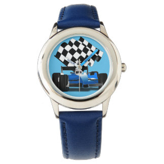 Blue Race Car with Chequered Flag Watch