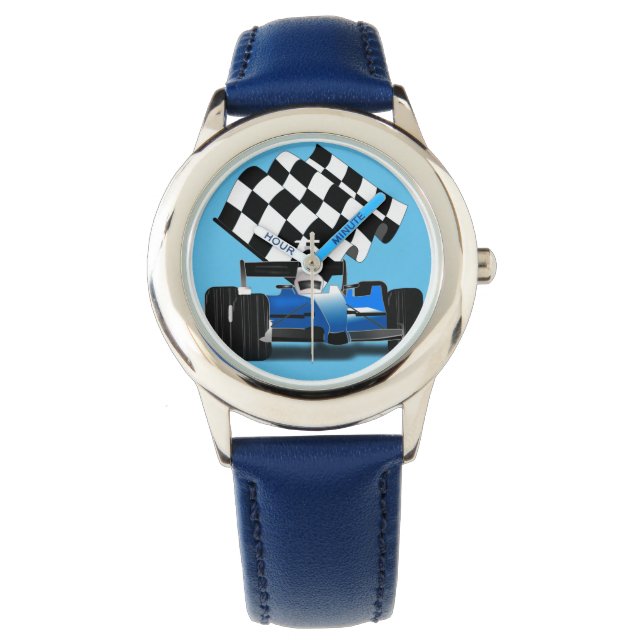 Blue Race Car with Chequered Flag Watch (Front)