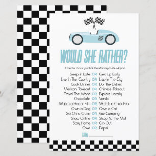 Blue Race Car Would She Rather Baby Shower Game