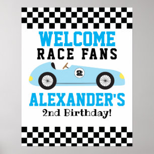 Blue Racecar Boys 2nd Birthday Welcome Sign