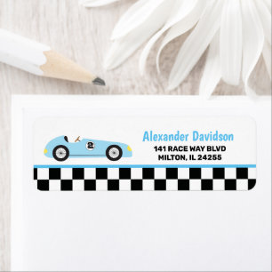 Blue Racecar Racing Vintage Race Car Address