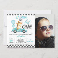 Blue Racing Car Balloon Giraffe Photo 1st Birthday