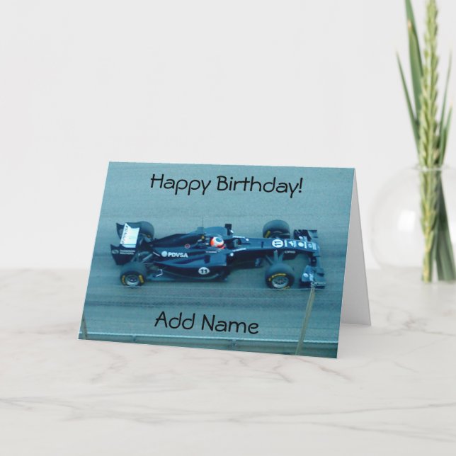 Blue Racing Car Birthday Card (Front)