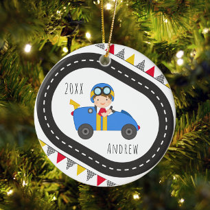 Blue Racing Car Boy Christmas Ornament