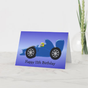 Blue Racing Car Personalised 11th Birthday Card
