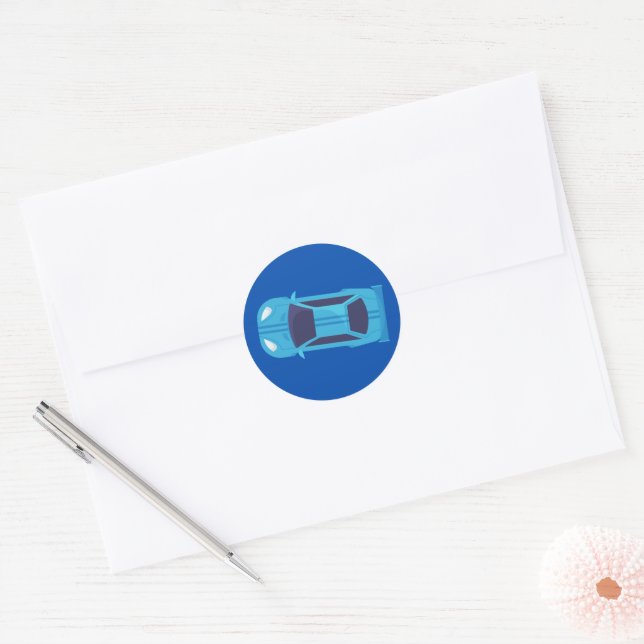 Blue Racing Car Racetrack Baby Boy Dedication Classic Round Sticker (Envelope)