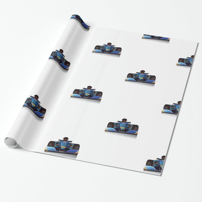 Blue Racing Car Wrapping Paper (Unrolled)