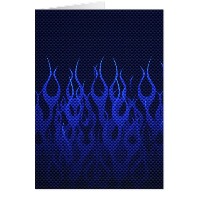 Blue Racing Flames on Carbon Fibre Print (Front)