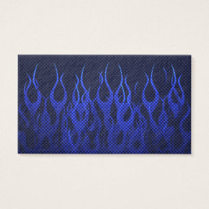 Blue Racing Flames on Carbon Fibre Print