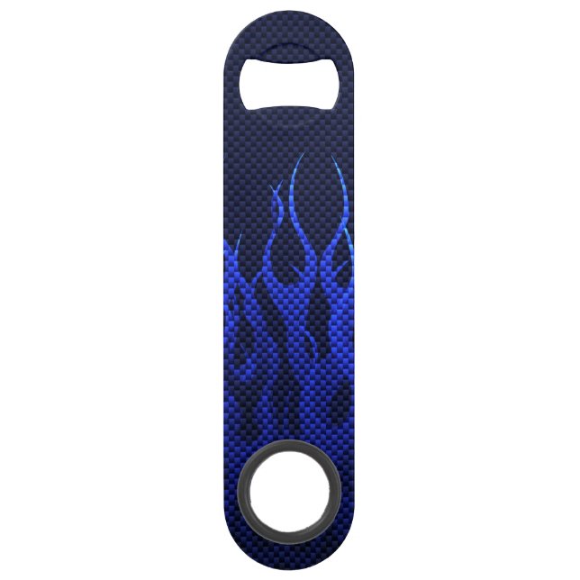 Blue Racing Flames on Carbon Fibre Print (Front)