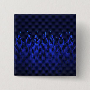 Blue Racing Flames on Carbon Fibre Print 15 Cm Square Badge
