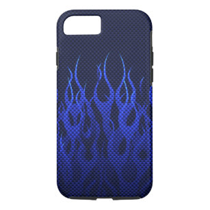 Blue Racing Flames on Carbon Fibre Print iPhone 8/7 Case