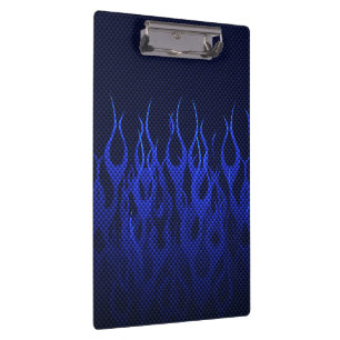 Blue Racing Flames on Carbon Fibre Print Clipboard