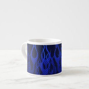 Blue Racing Flames on Carbon Fibre Print Espresso Cup