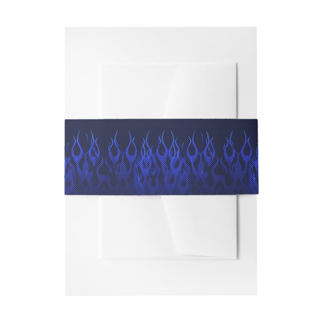 Blue Racing Flames on Carbon Fibre Print Invitation Belly Band (Front Example)