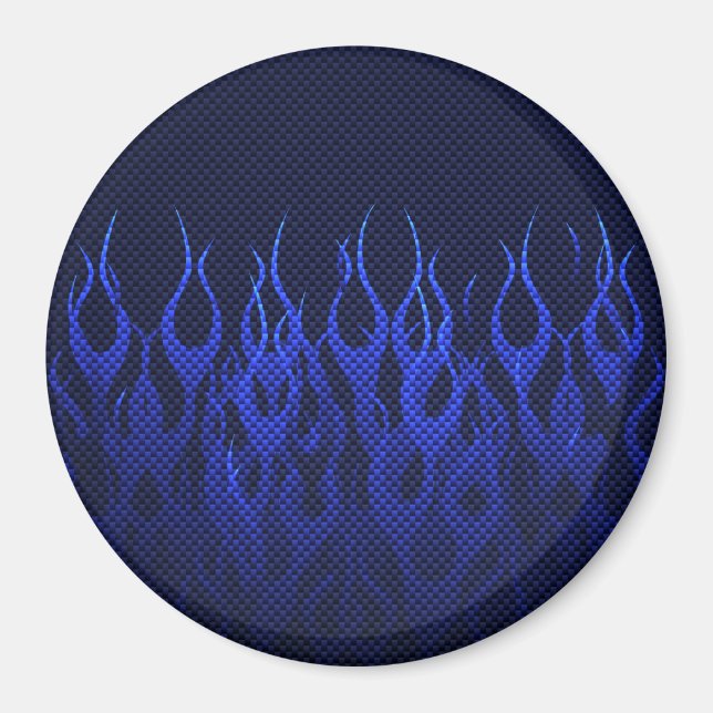Blue Racing Flames on Carbon Fibre Print Magnet (Front)