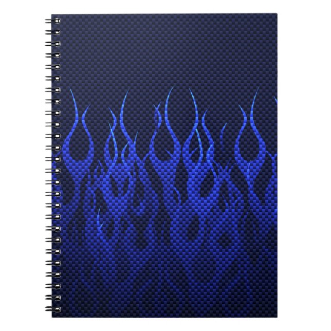 Blue Racing Flames on Carbon Fibre Print Notebook (Front)