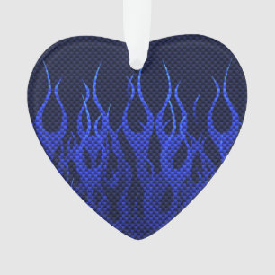Blue Racing Flames on Carbon Fibre Print Ornament