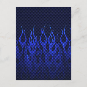 Blue Racing Flames on Carbon Fibre Print Postcard