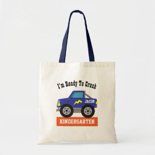 Blue Racing Truck Crush Kindergarten Boys Tote Bag