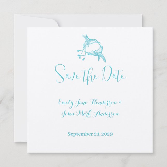 Blue Radiance Hummingbird Kiss Love Bird Wedding Invitation (Front)
