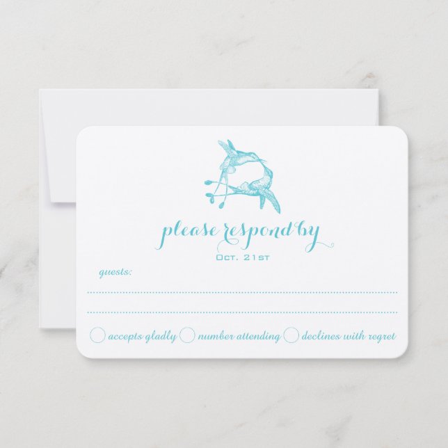 Blue Radiance Hummingbird Kiss Wedding RSVP (Front)