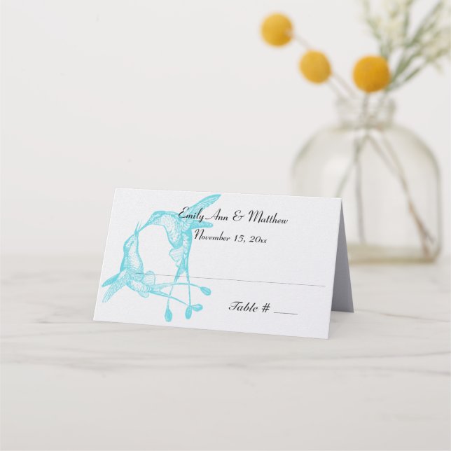 Blue Radiance Hummingbird Wedding Place Cards (Back)