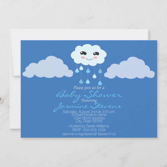 Blue Rain Cloud Baby Shower Invitation (Front)