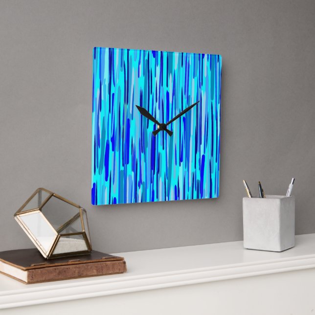 Blue Rain Drops Abstract  Square Wall Clock (Office)