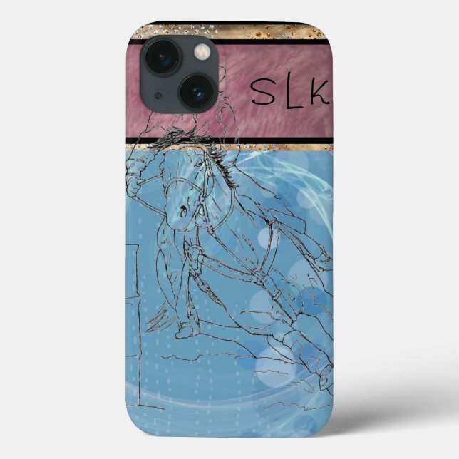 Blue Rain Monogram Barrel Racer Case-Mate iPhone Case (Back)