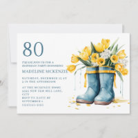 Blue Rainboots Yellow Tulips 80th Birthday