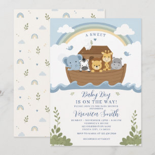 Blue Rainbow Animals Baby Boy Shower Invitation