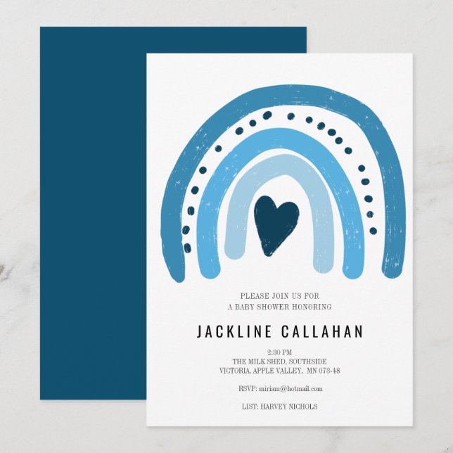Blue Rainbow Baby Baby Boy Shower Invitation (Front/Back)