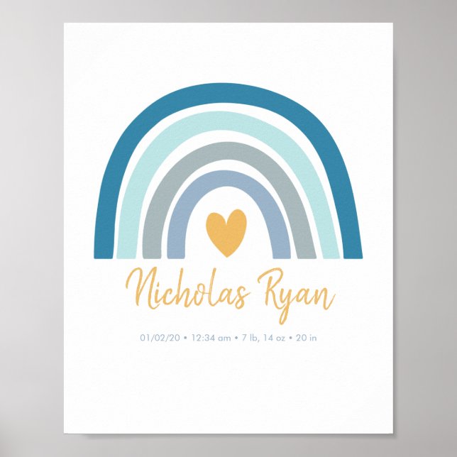 Blue Rainbow Baby Personalised Birth Stats Poster (Front)