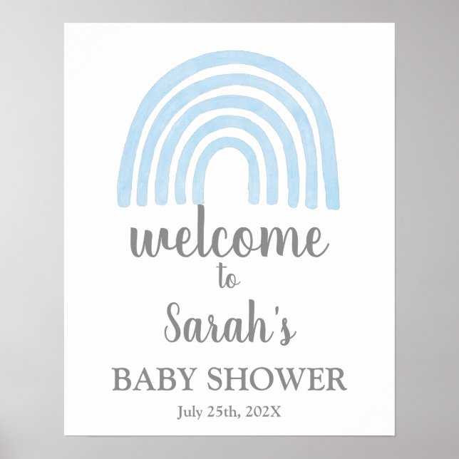 Blue Rainbow Baby Shower Boy Welcome sign (Front)