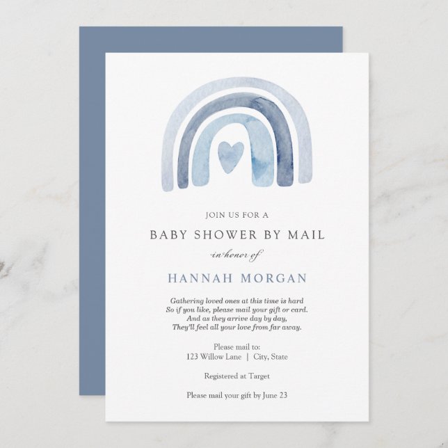 Blue Rainbow Baby Shower by Mail invitation (Front/Back)