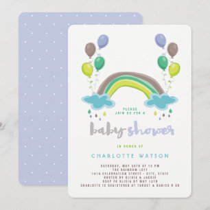 Blue Rainbow & Balloons Boy Baby Shower Invitation