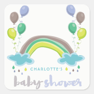 Blue Rainbow & Balloons Boy Baby Shower Sticker