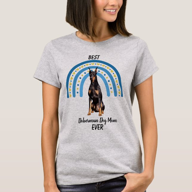 Blue Rainbow Best Doberman Dog Mum T-Shirt (Front)