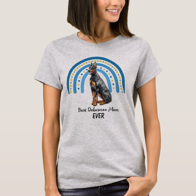 Blue Rainbow Best Doberman Dog Mum T-Shirt (Front)