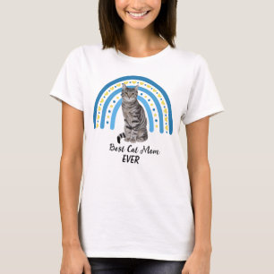 Blue Rainbow Best Grey Tabby Cat Mum T-Shirt
