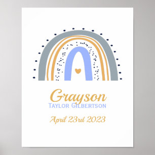 Blue Rainbow Birth Date Nursery Poster