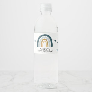 Blue Rainbow Birthday Party Water Bottle Labels