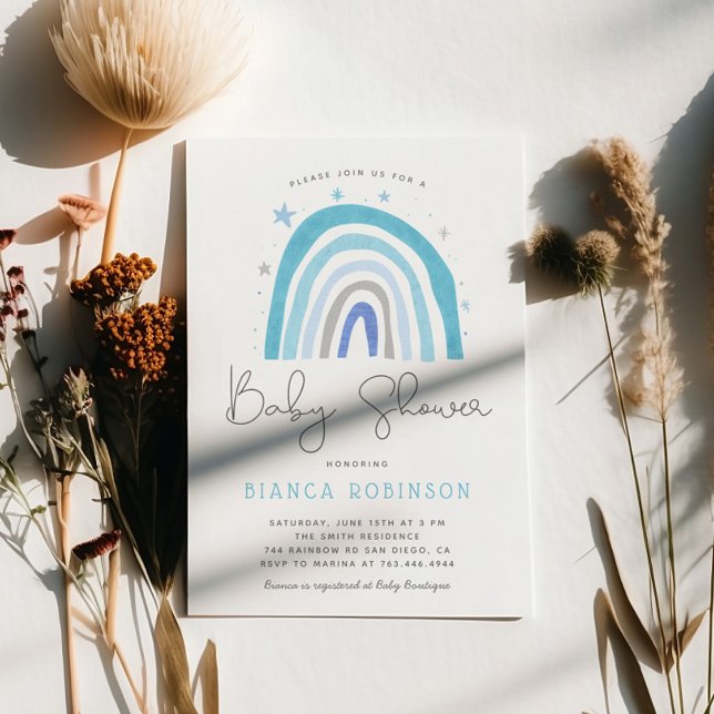 Blue Rainbow Boy Baby Shower Invitation (Creator Uploaded)