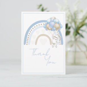 Blue Rainbow Bunny Rabbit Baby Shower Thank You Card